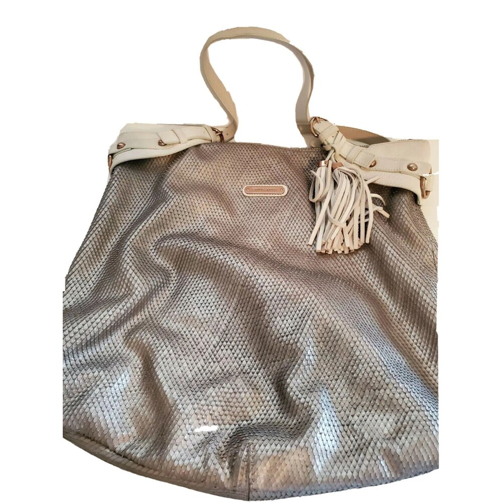 Cynthia Rowley Tote Silver Snake White Handles